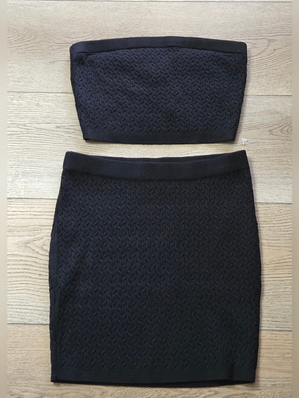 Strapless Black Crop Top and Mini Skirt Set - Picture 2 of 9